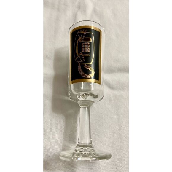 UNIQUE VINTAGE GALAXY TELEPHONE BAR GLASS C1960 Black & Gold Telephone Graphic - Picture 3 of 5